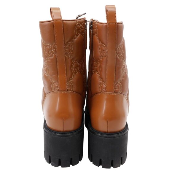 Gucci  Lace Up 60mm GG Matelasse Lux Nappa Leather Combat Boots Dark Brown 7183 - Picture 6 of 14
